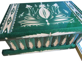 East European Puzzle-Jewelry Wood Box Case w Secret Compartment Hidden Key Green - £56.39 GBP