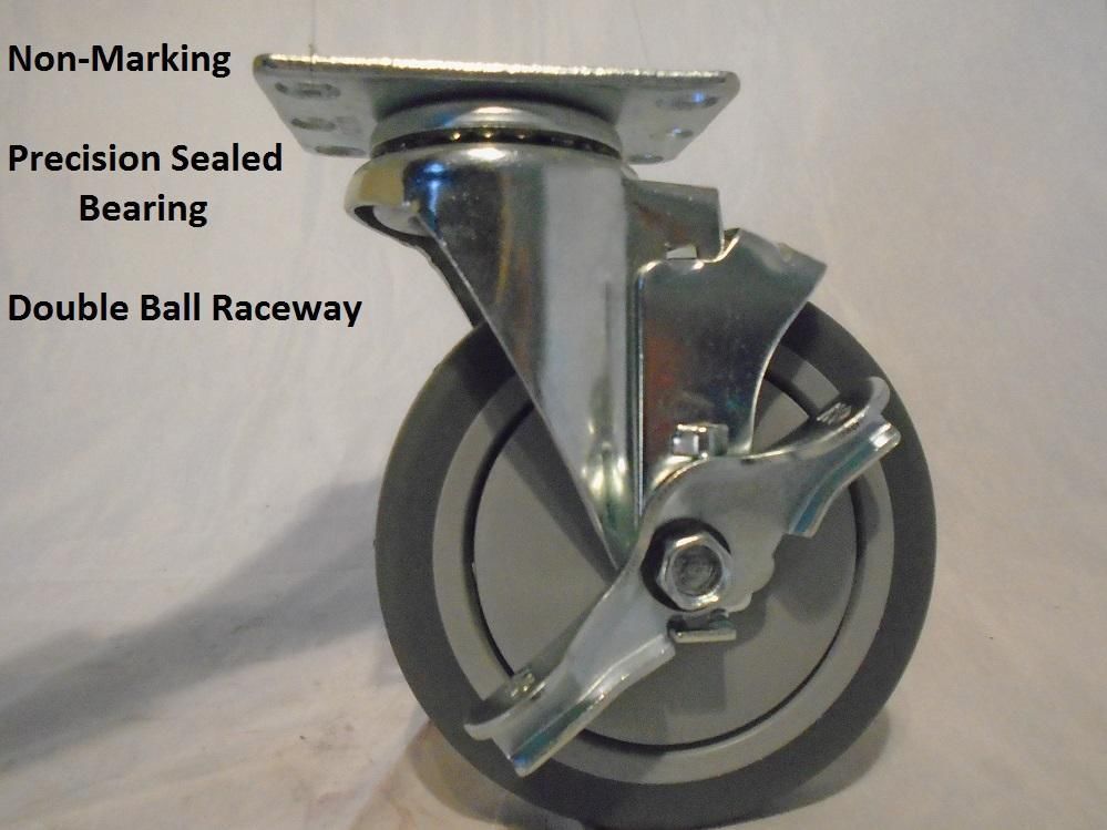 5&quot; x 1-1/4&quot; Swivel Caster Thermoplastic Soft Rubber Non-Marking Wh w/Bra... - $9.31