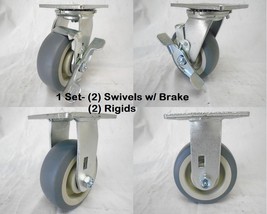 5&quot; x 2&quot; Swivel Caster w/ Brk Thermoplastic Rubber Wheel &amp;Rigid 350lb Ea ... - £39.36 GBP