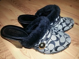 NEW COACH Sign c Black Canvas/Leather Clog/Mule 3&quot; US Women Shoe Size 7M... - $84.00