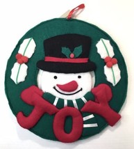 Vintage Amglo Christmas Decoration Felt Snowman Joy Wreath Hangable 12&quot; - £15.66 GBP