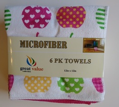 APPLE HEART MICROFIBER TOWELS 6-pack Dishcloths 12"x12" Pink Dish Cloths Apples image 2