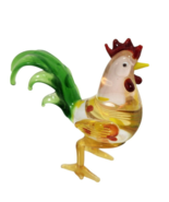 Hand Blown Art Glass Rooster Chicken Bird Yellow Red Clear Green Animal ... - £14.04 GBP