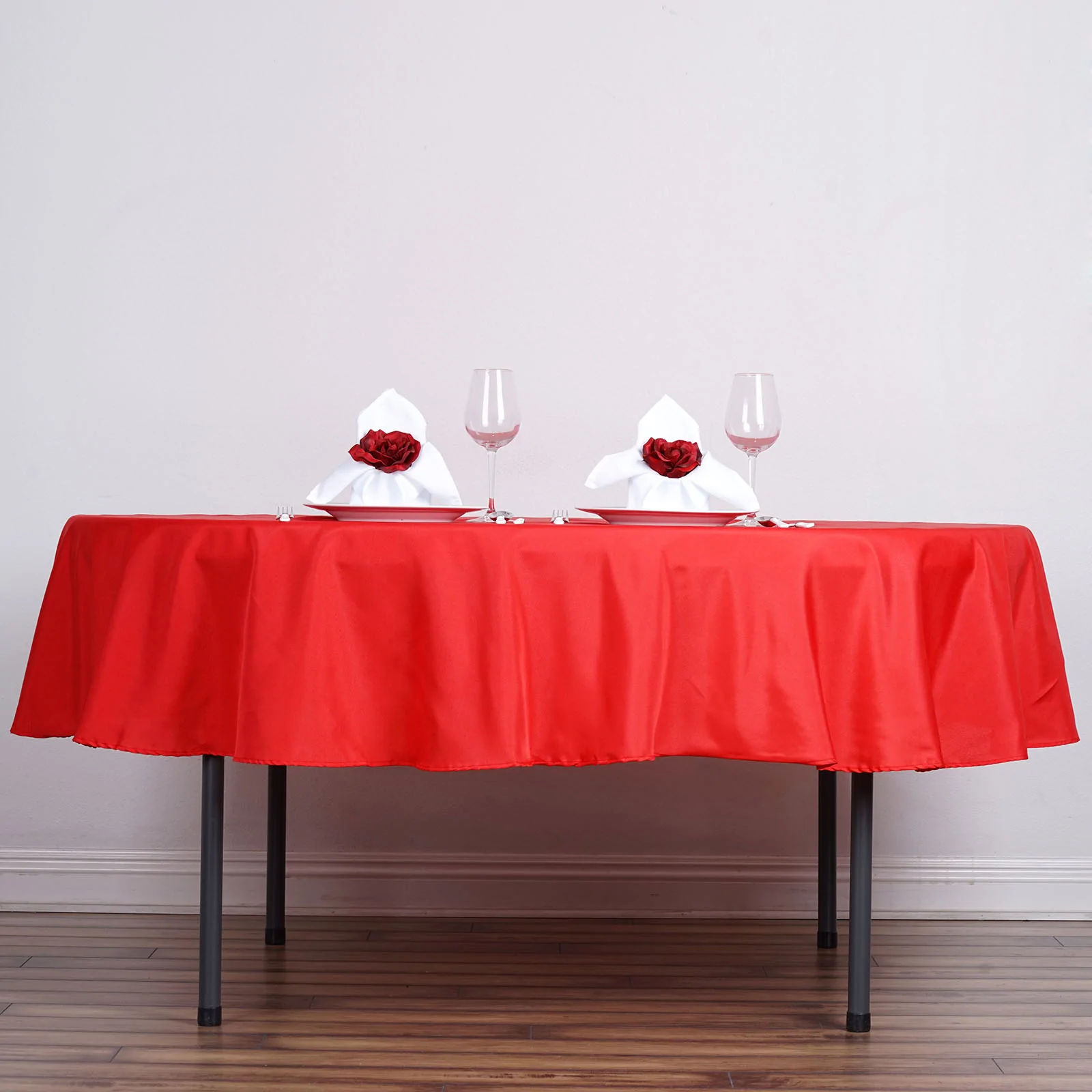 Red - 70&quot; Tablecloth Round Polyester Wedding Party Banquet Events   - £19.02 GBP