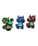 Red Blue and Green Baby Dragon Hatchlings Holding LED Glass Spheres Figu... - $62.10 CAD