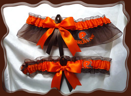 Cleveland Browns Brown Organza Ribbon Wedding Garter Set  - £19.95 GBP