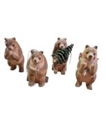 Vtg Carved Wood Bear Ornament Figurines Camping Cabin Family Rustic Wood... - £46.67 GBP