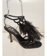 Christian Dior Galliano S/S 2004 Black Feather Studded Satin Sandals Hee... - $12,684.89 MXN