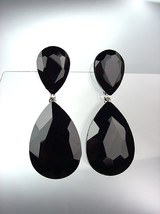 GLITZY Black Onyx Czech Crystals Bridal Queen Pageant Prom Earrings 2631 - £20.09 GBP
