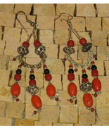 Red Orange Dangle Long Earrings - Long Dangle Earrings - Orange Drop Earrings