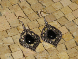 Black earrings - Black silver earrings -Black dangle earrings -Filigrre earrings - £15.18 GBP