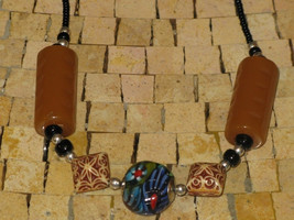 Short Beaded Necklace-Carved Stone necklace-Short necklace-Resin beads necklace - $19.00