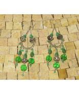 Bohemian Earrings, Filigree Silver Earrings, Green Dangle earrings, Berb... - $374.40 MXN