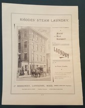 1895 antique RHODES STEAM LAUNDRY lawrence ma AD building horse carriage illus - £19.45 GBP