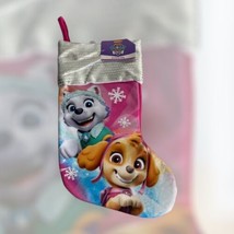 Nickelodeon Paw Patrol Christmas Holiday Stocking Silver Sequin Pink NEW - $11.89