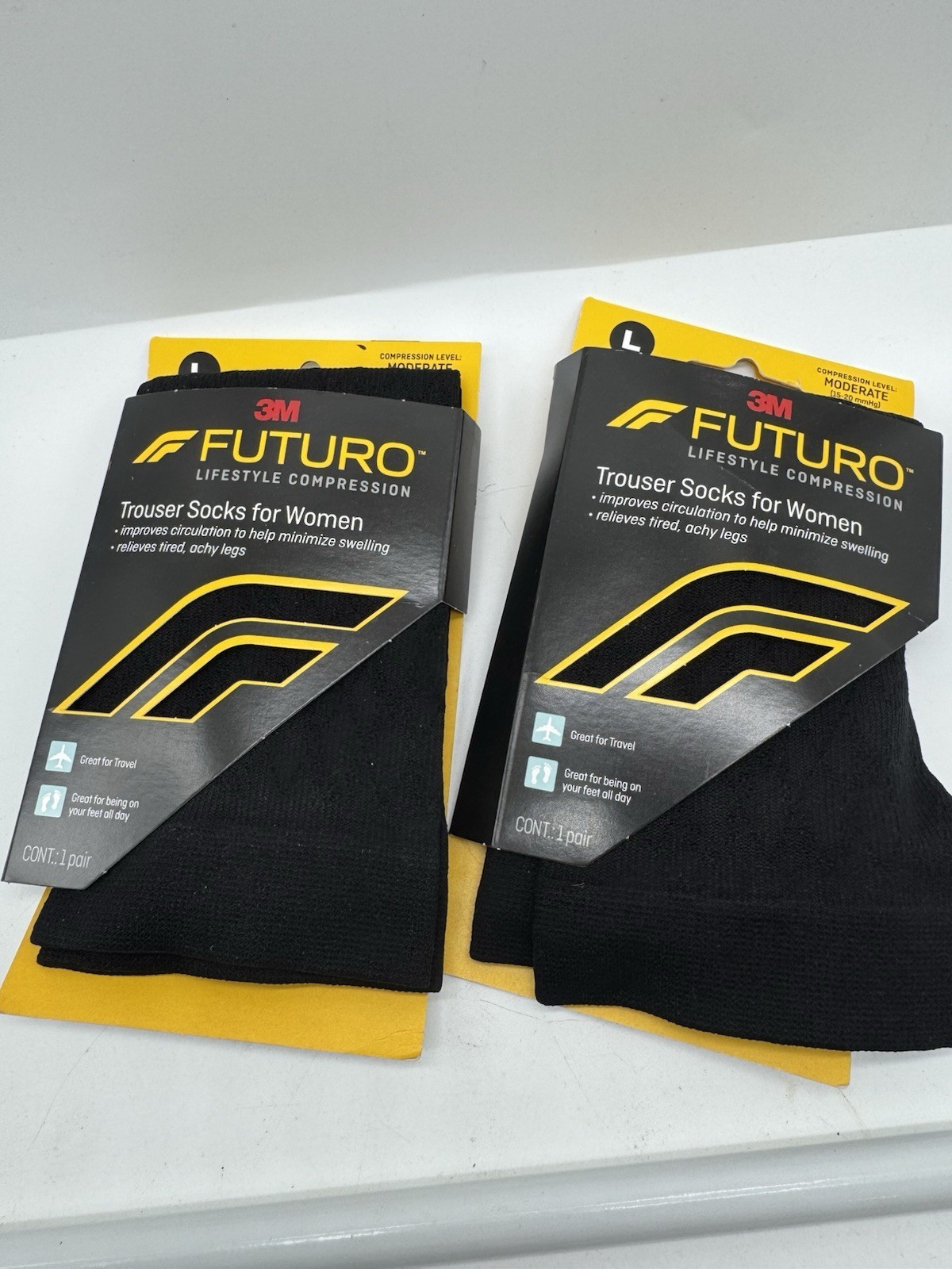 (2) Large Futuro Energize Trouser Socks Women Moderate Compression Black - $16.99