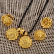 Ethiopian set Jewelry Pendant Rope Earring Ring Gold Color Eritrea Africa Weddin - £19.62 GBP