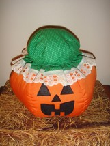 Jack O Lantern Stuffed Fabric Pumpkin Wearing Hat - £12.84 GBP