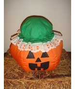 Jack O Lantern Stuffed Fabric Pumpkin Wearing Hat - £12.78 GBP