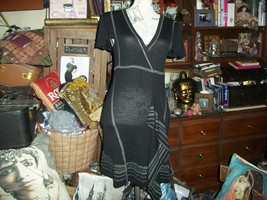 Nanette Lepore She&#39;s Soooo Charming Jet Black+Gray Wool Blend Dress Size M - £31.45 GBP