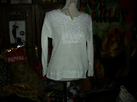 KRISHMA White Fabulous Embroidered Sequin Tunic Size S/M - £19.78 GBP