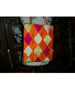 BIASA Lovely Orange+Violet Retro Quilted Fabric Tote  Computer Bag - £14.24 GBP