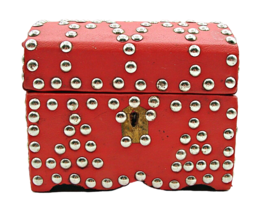 Red Leather Silver Stud Jewelry Trinket Trunk Box 6&quot; Fashion Storage Box... - £13.68 GBP
