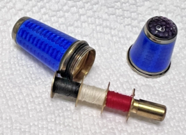 Antique Sterling Enamel Cobalt Sewing Kit Thimble with Purple Stone or G... - $4,592.96 MXN