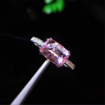 2.10Ct Radiante Corte Zafiro Rosa Anillo Solitario de Compromiso 14K Oro Blanco - £89.20 GBP