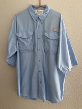 Columbia PFG Shirt Men XL Light Blue Pockets Vented UPF 60+ Short Sleeve - $15.72