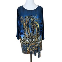 Clara Sun Woo Top Womens Large Blue Paisley Tie Front 3/4 Dolman Sleeve ... - £31.27 GBP