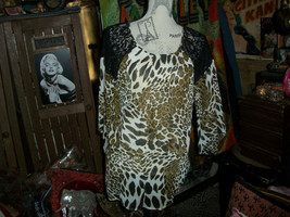 Mushka By Sienna Rose Wild Animal Print Lace Sheer Blouse Size S - £11.67 GBP