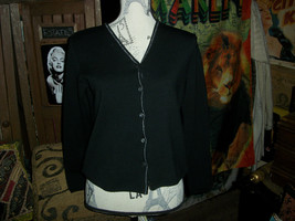 VICTOR VICTORIA Italy Cool Jet Black Wool Cardigan Size M - £23.65 GBP