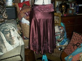 Haute Western &amp; Spicy Indian Beautiful Burgundy Beaded Boho Skirt Size M - £15.57 GBP