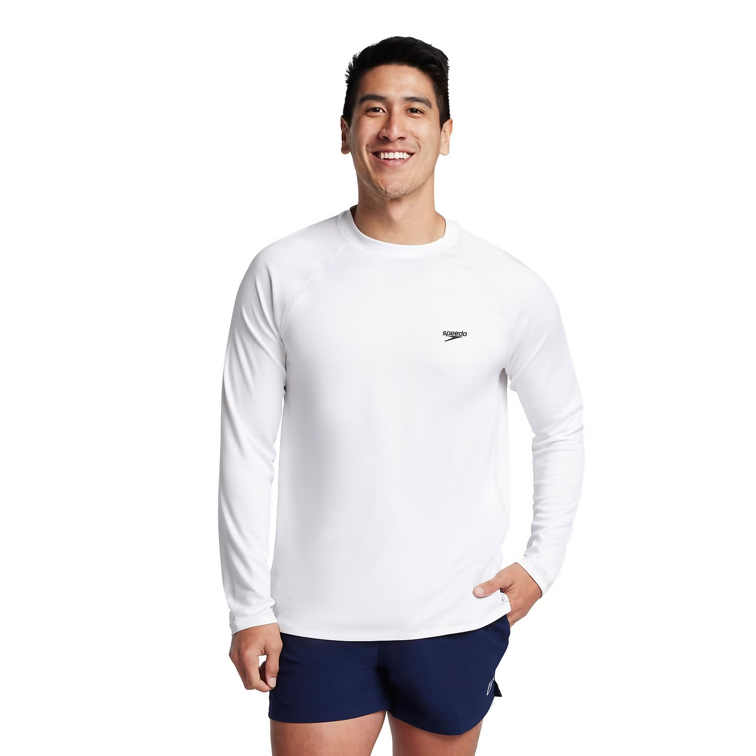 Speedo Men's Long Sleeve Rash Guard Swim Beach Shirt White Large NWT