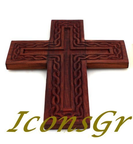 Handmade Christian Greek Orthodox Wood Carved Cross / R23 [Kitchen]