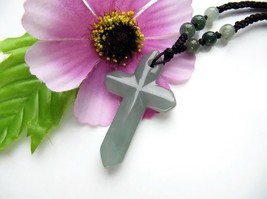 natural green jade Cross good luck Chinese Cross charm pendant necklace - £23.34 GBP
