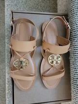 NEW TORY BURCH Miller Slingback Strap Flat Sandal Camello Leather Sz 7, New! - £138.45 GBP