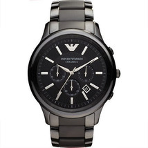 Emporio Armani AR1451 Classic Men&#39;s Ceramic Black Quartz Chronograph Watch + Bag - £82.81 GBP