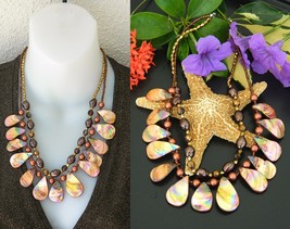 Vintage esmor necklace seashells amber iridescent mop shells 2 strand thumb200