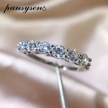 PANSYSEN 100% Solid 925  Silver Simulated Moissanite AAA Zircon Finger Ring Wedd - $38.01