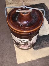 Brown Stoneware Vintage White Clover Crock w Wire Clamp Lid Empty 5 1/2" - $19.79