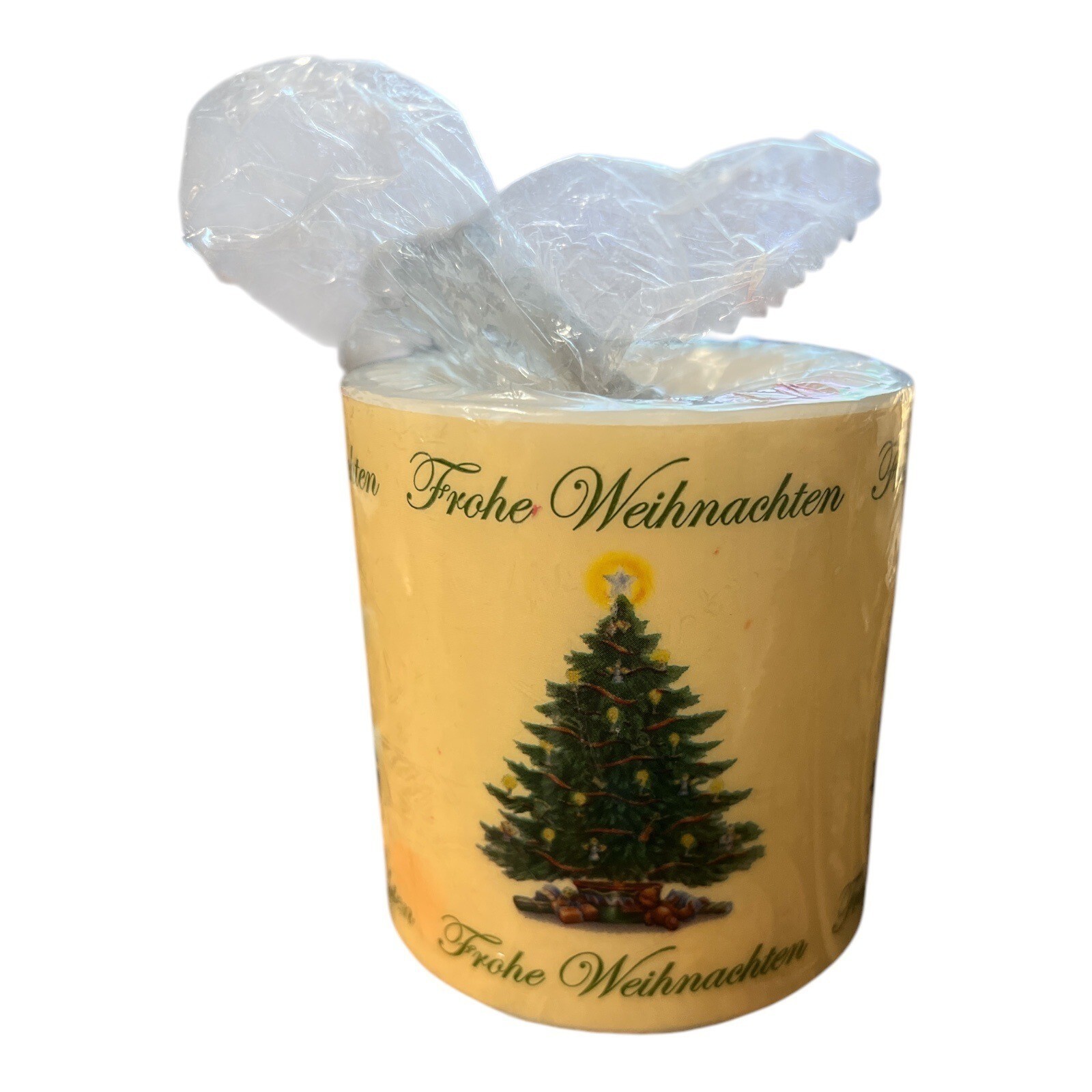 Festive Christmas Tree Candle – “Frohe Weihnachten” Design – New &amp; Sealed - $11.30