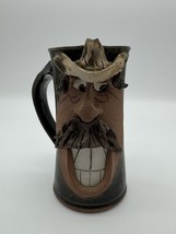 Vintage Cowboy Funny Face Goofy Art Pottery Clay Coffee Tea Beer Mug 6” Tall - £14.69 GBP