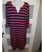 Hatley Lucy V-Neck 3/4 Sleeve Above Knee Navy Blue/Coral Striped Dress S... - $503.16 MXN