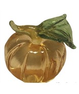 Hand Blown Art Glass Orange 1”x1.25” pumpkin Green Stem Paperweight Deco... - $17.52