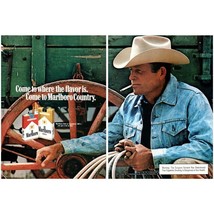 1979 Marlboro Cigarettes 2 Page Vintage Print Ad Jean Jacket Wagon Wheel Photo - £8.20 GBP