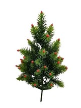 Vtg Plastic Christmas Tree Red Berries Miniature Table Top Tree 13 In Tall  - £13.19 GBP