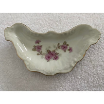 Andrea By Sadik Porcelain Trinket Crescent-Moon Shape Dish Floral Gold T... - $9.85