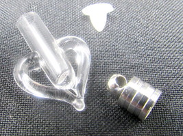 Clear Heart Glass Vial 1&quot; Bottle Charm Cremation Ashes Pendant Instructi... - $8.90